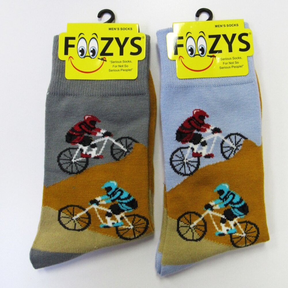 2 Pairs Foozys  Mountain Bike Cycling Theme Men's Novelty Fun Crew Socks Gift
